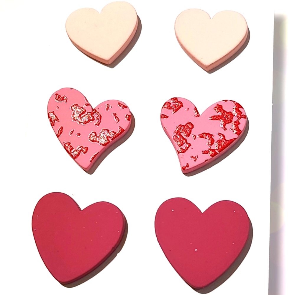 3 Piece Heart Design Earrings Acrylic Love Heart Designs Valentine's
